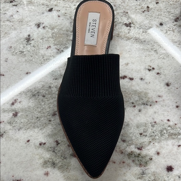 Steven New York- Black Knit Valdez Mules Sleek Suede Slip-On - Picture 3 of 8
